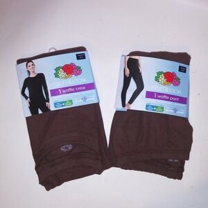 Fruit of the Loom Set Top & Bottom Womens XS Brown Thermal Shirt Pants Long Slee